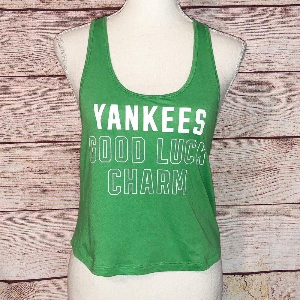 Victoria's Secret PINK and 5th and Ocean Green Yankees Crop Tank Top Size XS